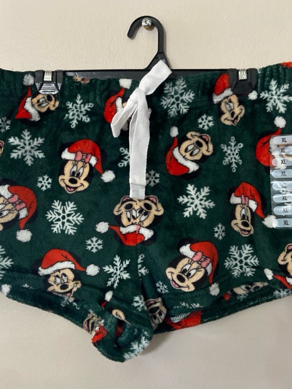 Disney Green Holiday Fleece Pajama Shorts with Minnie & Mickey Print